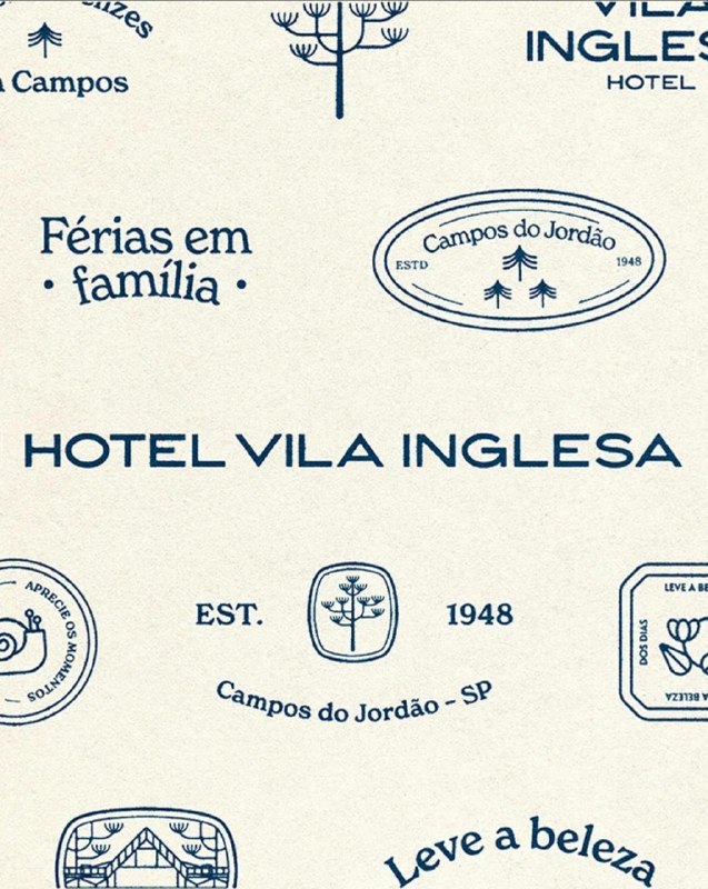 The image presents a collection of logos and text elements arranged in a grid-like pattern on a cream or off-white background. The logos and text elements are primarily in a dark blue or navy color. The logos and text elements include the words "Férias em familia" (Fertilizes in family), "Campos do Jordão" (Campos of J